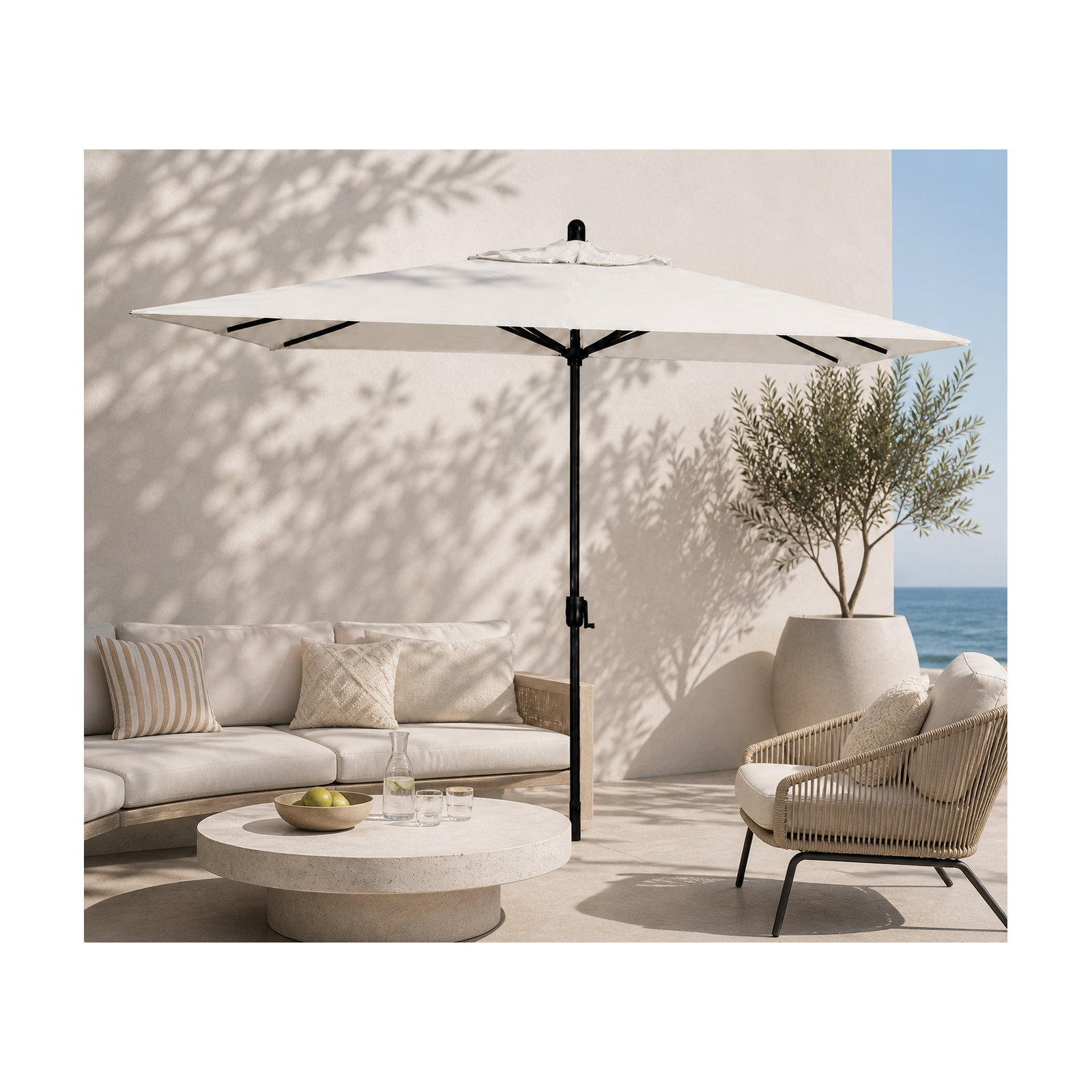 Olivier 116.7'' Outdoor Umbrella, Black Sapphire, Canvas Natural Sunbrella® Canvas