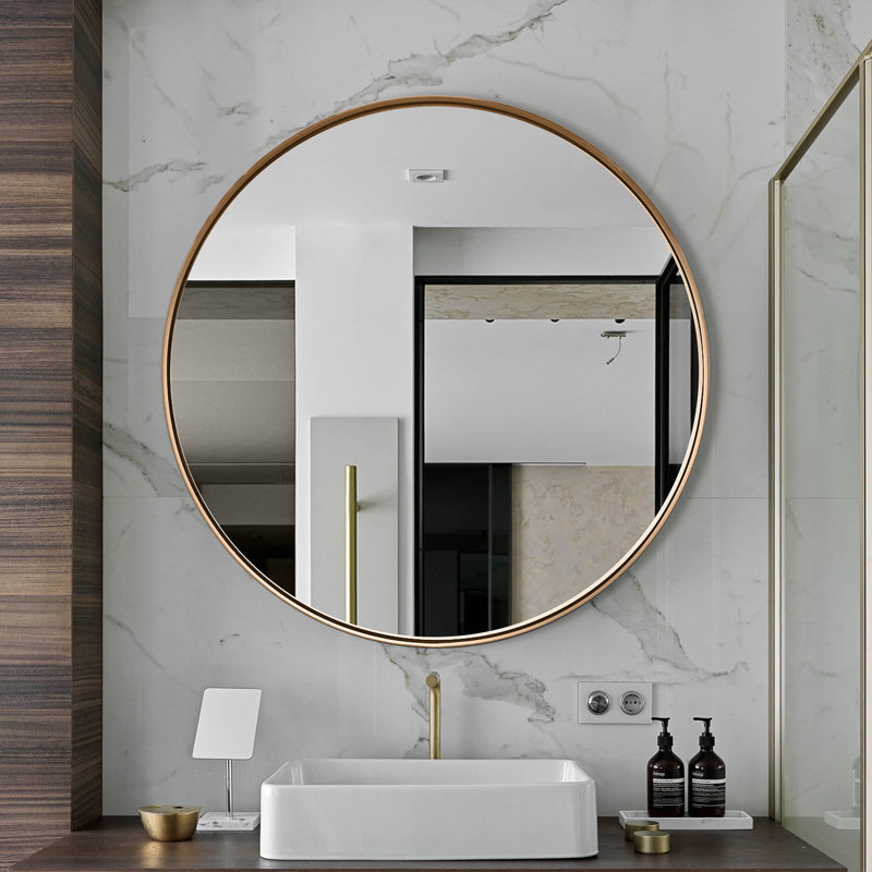 Miroir de salle de bain moderne moderne, 24" X 24", Doré