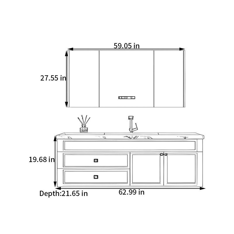Armoire de salle de bain style français, Beige, 63"
