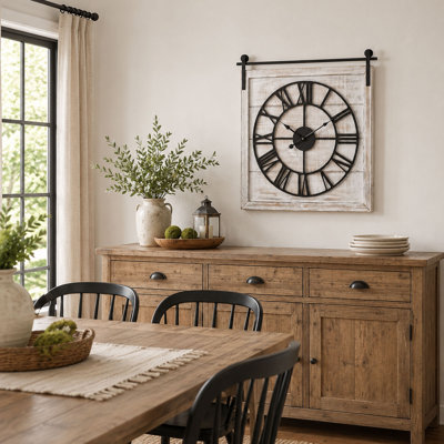 Vintage Barn Door Wall Clock with Distressed White Wash Finish