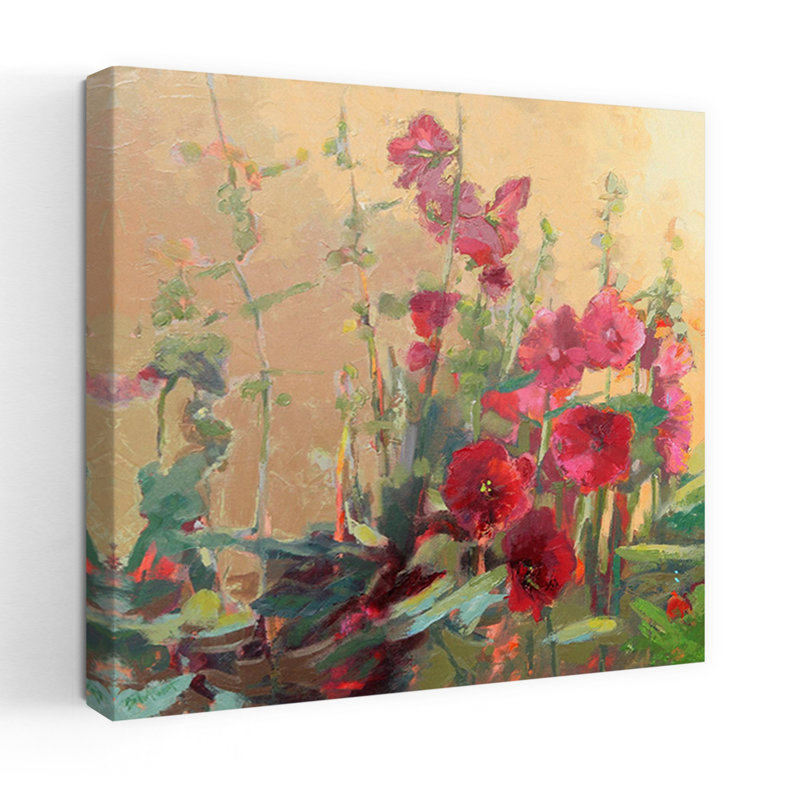 Red Haven Hollyhocks, art floral contemporain, H 48 po x l 48 po