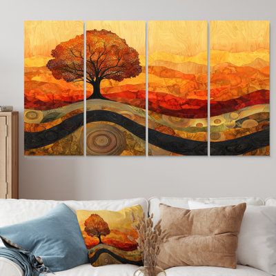 Bouleau d'automne avec racines de sérénité II - décoration murale arbre - art mural moderne
