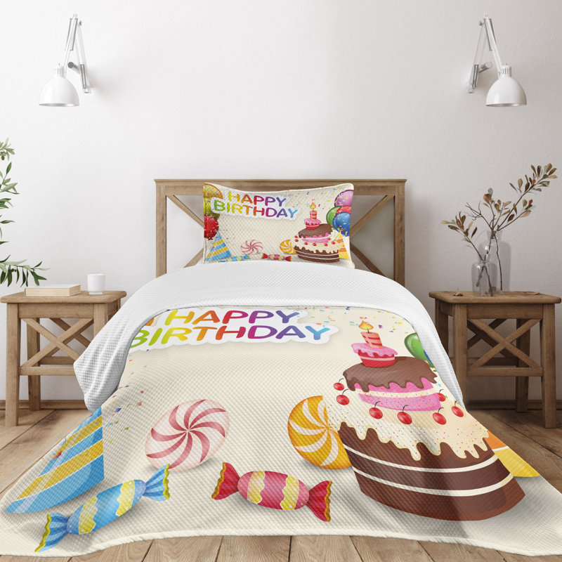 Ambesonne Cartoon Bedspread Set 2 Pcs Colorful Party Elements Twin Multicolor