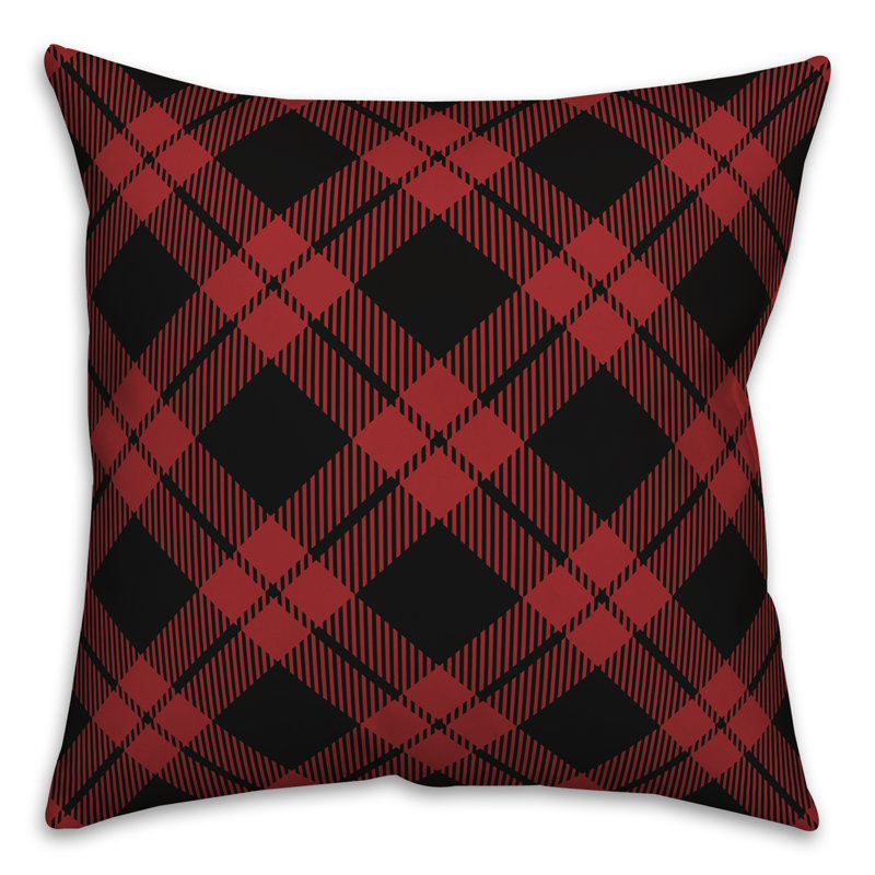 Plaid Throw Pillow, 18" x 18", Outdoor, Black/Red