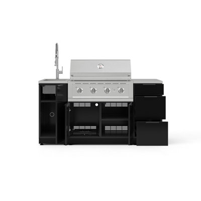 Ensemble d'armoires d'extérieur gris ardoise en aluminium 5 pièces avec évier, 3 tiroirs, armoire de barbecue, gril au gaz naturel 36 po Performance, comptoir en acier inoxydable 16 po et robinet chromé