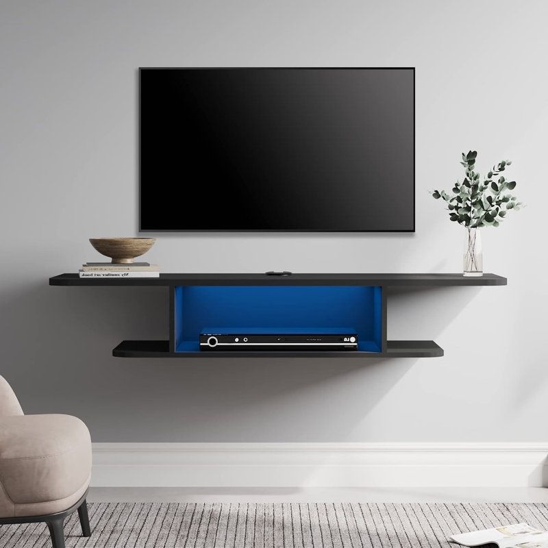 Meuble télé flottant pour téléviseur de 55 po ou moins Arreanna, Noir / bleu