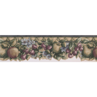 Pomme, cerise, fraise, fleurs, bordure de papier peint rétro
