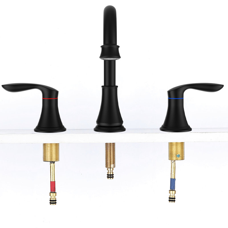 Robinet de lavabo de salle de bain espacé de 8 po noir mat - 2 becs pivotants à 360 ° sur 3 trous, construction résistante aux égratignures, économiseur d'eau, méthode d'installation rapide Résistance aux égratignures à 2 poignées pour lavabo de 8 po, procédé simple