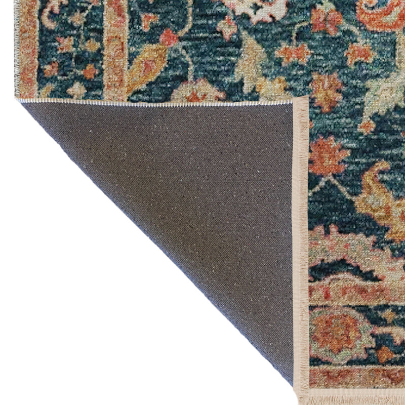 Tapis décoratif multicolore à motif floral frangé, Tapis de couloir 3 pi 3,37 po x 9 pi 10,11 po