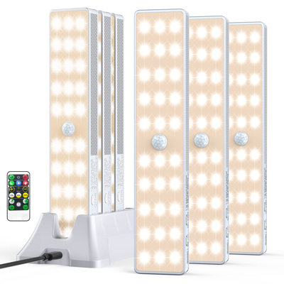 LED Closet Light with Charging Station, 6 Pcs Rechargeable Motion Sensor Under Cabinet Lighting, 30 LEDs, Warm Light
