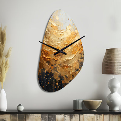 Gold Grey Golden Gleam II - Abstract Collages Unique Shape Metal Wall Clock, Gold Asymmetrical Clock Print