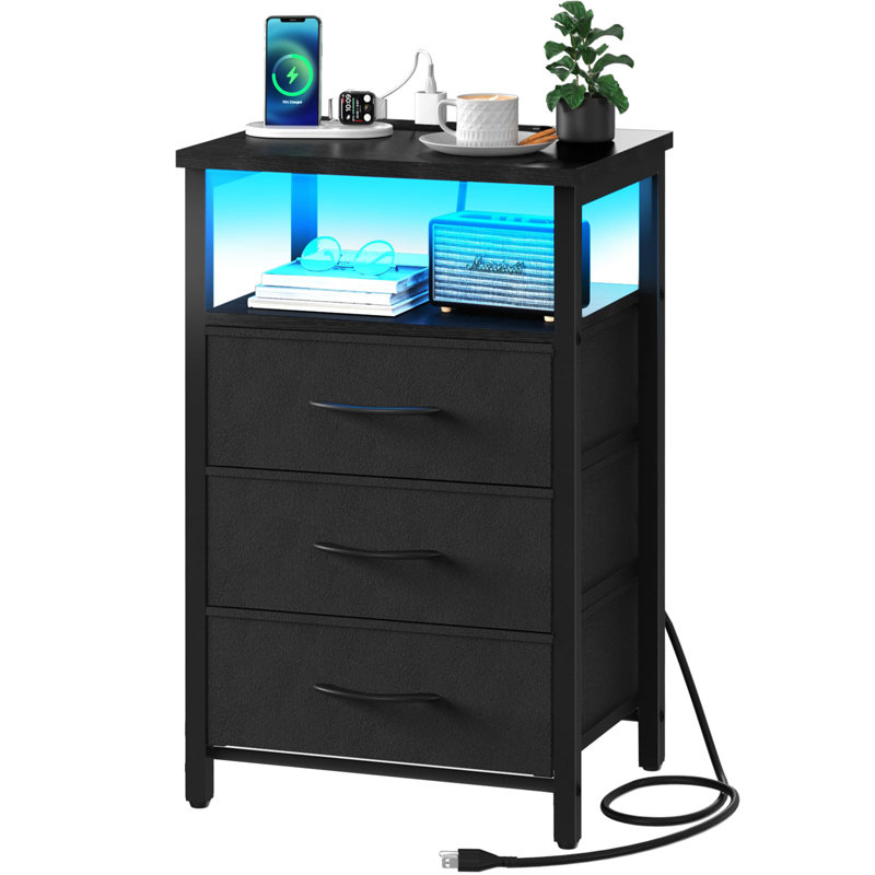 Jameire Night Stand with Charging Station, Black