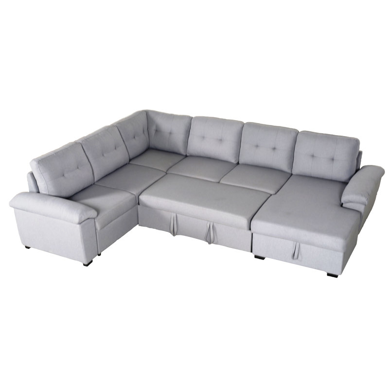 Yvonne Upholstered L-Shaped Sectional Right Hand Facing, Light Gray Linen Blend