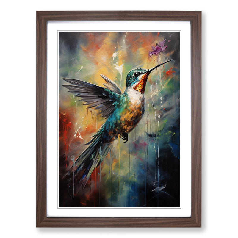Hummingbird Gestural No.2 - Single Picture Frame Print on Wood, Walnut, 64cm H x 46cm W x 2cm D