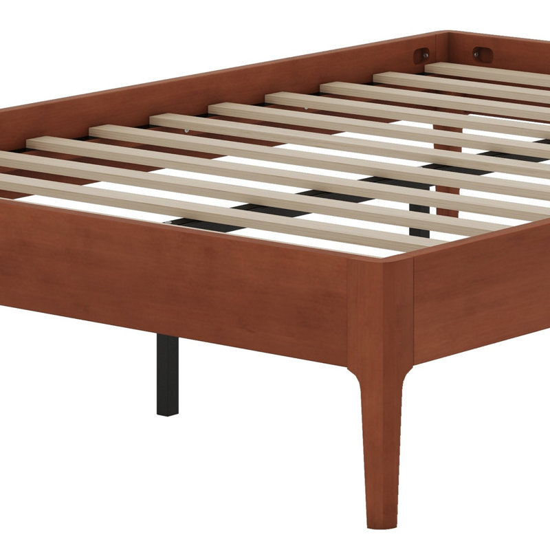 Modern Wooden Platform Bed Frame featuring Wood Slats & Metal Support, Easy Assembly, Brown