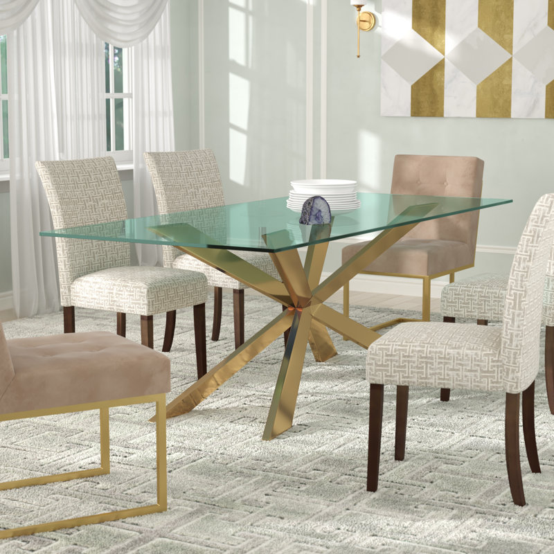 Table de salle à manger Chasta Annum, Doré, H 29,5 po x l 39,5 po x L 87 po
