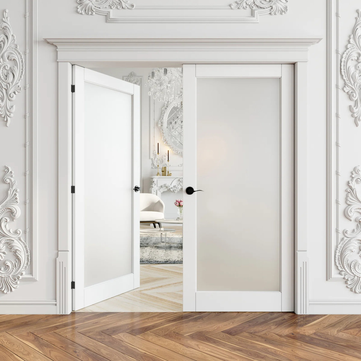 ARK DESIGN 1-Lite Interior Glass French Door Frosted Double Doors With ...