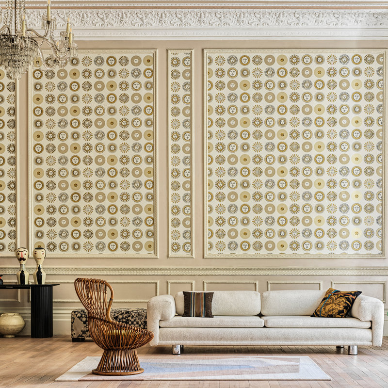 Soli Geometric Wallpaper Roll, Cream/Gold