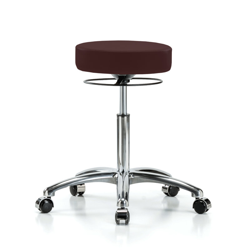 PERCH Height Adjustable Stool | Medium Bench Height 21.25-28.75", Chrome, Burgundy Fabric
