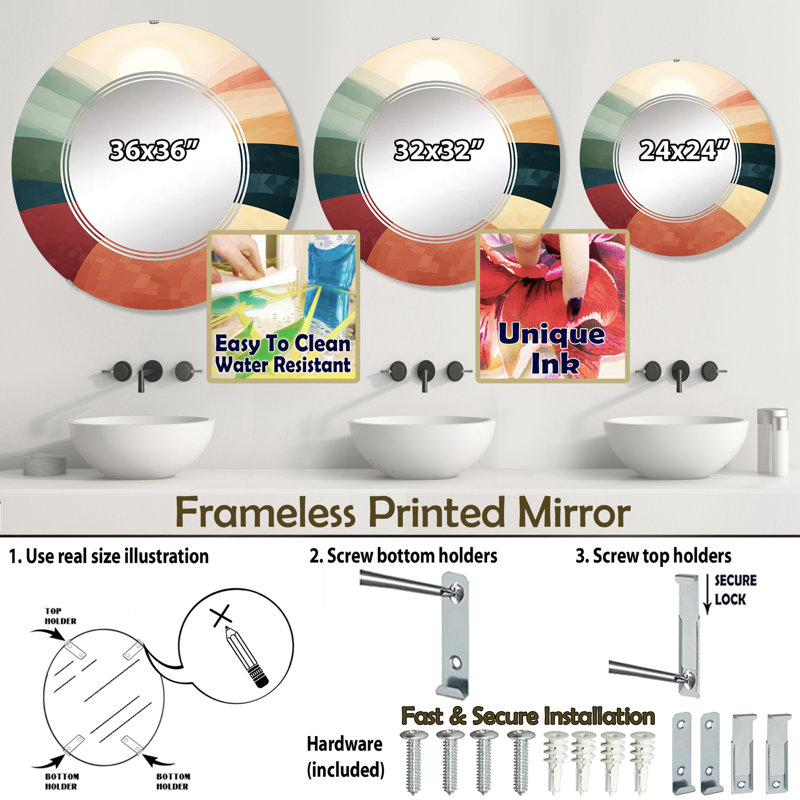 Amerique - Miroir mural moderne rond, 24 po x 24 po