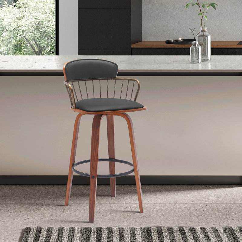 Tabouret de bar Lynzy, Tabouret de comptoir (siège d'une hauteur de 25,5, Noyer / bronze doré, Noir, noir, noir, noir