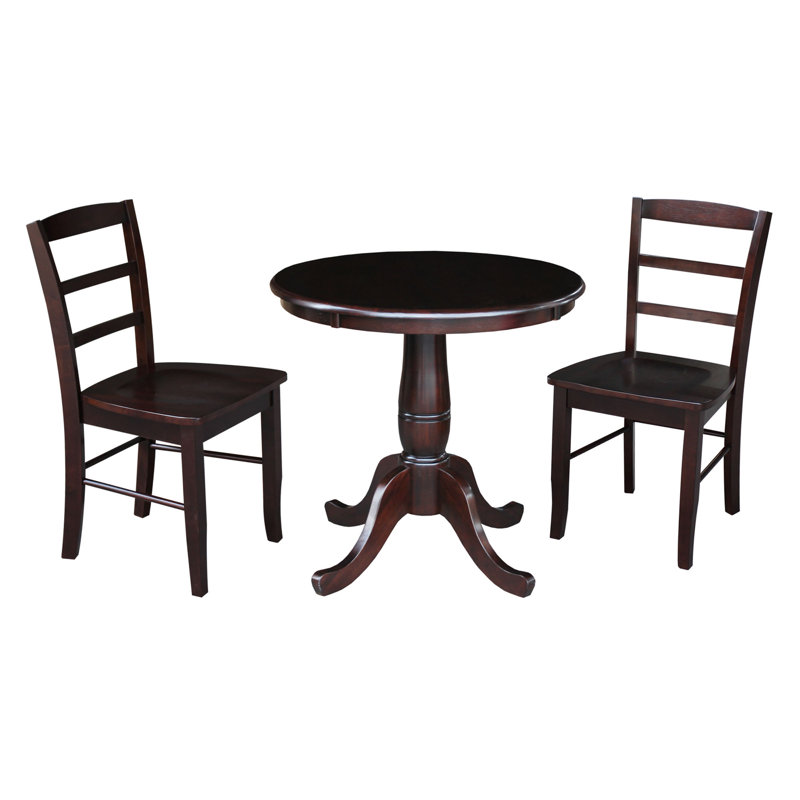 Ellefson 2 - Person Solid Wood Top Pedestal Dining Set, Rich Mocha