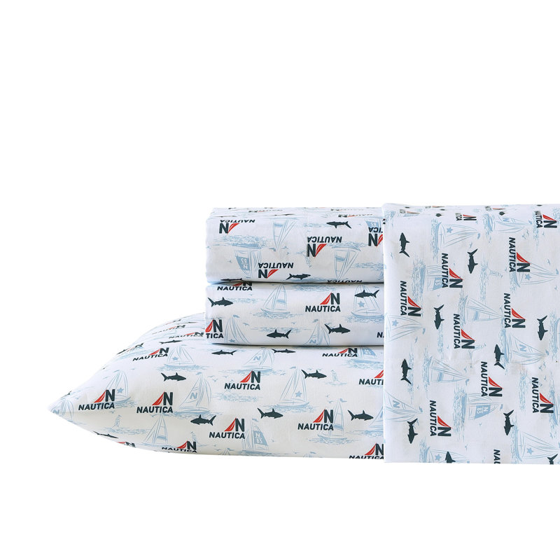 Nautica Kids Printed Cozy Sheet Set, Twin Extra Long Sheet Set with 1 Pillowcase, Maxon Map Navy