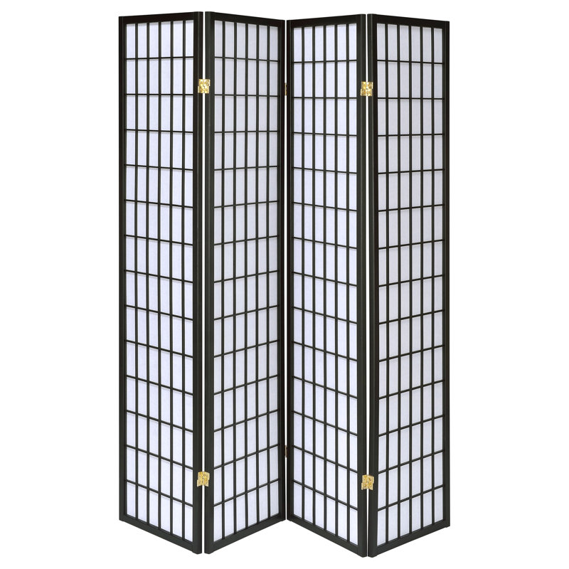 Sartre 4-Panel Room Divider Folding Shoji Screen, Black