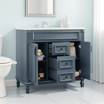 Deiby 36'' Free Standing Single Bathroom Vanity with Ceramic Top