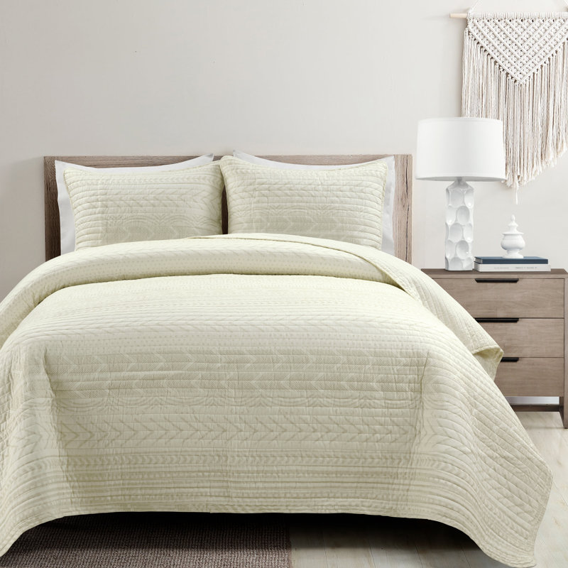 Hygge Geo Reversible Contemporary 3-Piece Quilt Set, King Quilt + 2 King Shams, Ivory