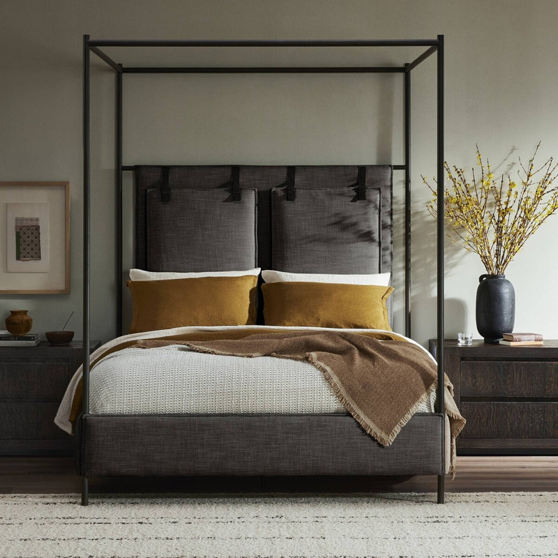 Leigh Upholstered Canopy Bed, King, Gray
