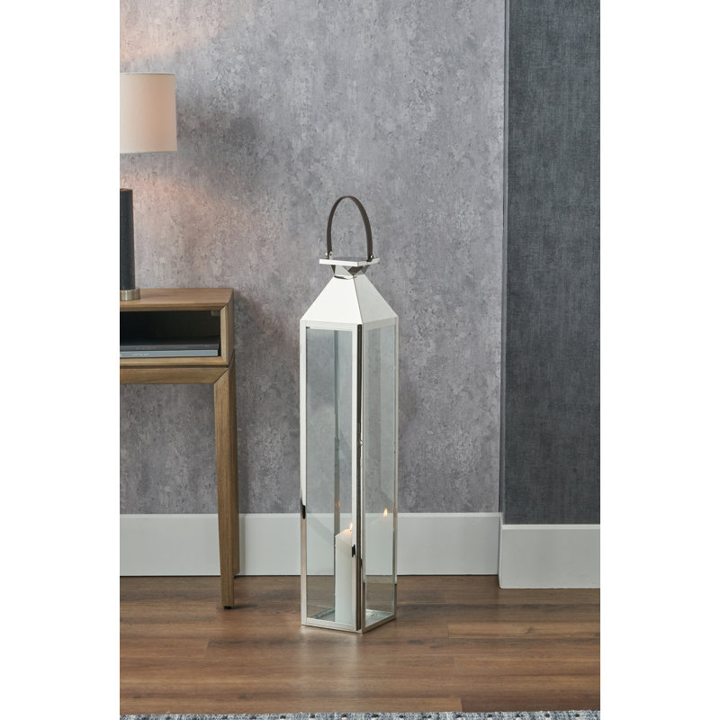 Metal Lantern, Silver, 93cm H x 19cm W x 93cm D