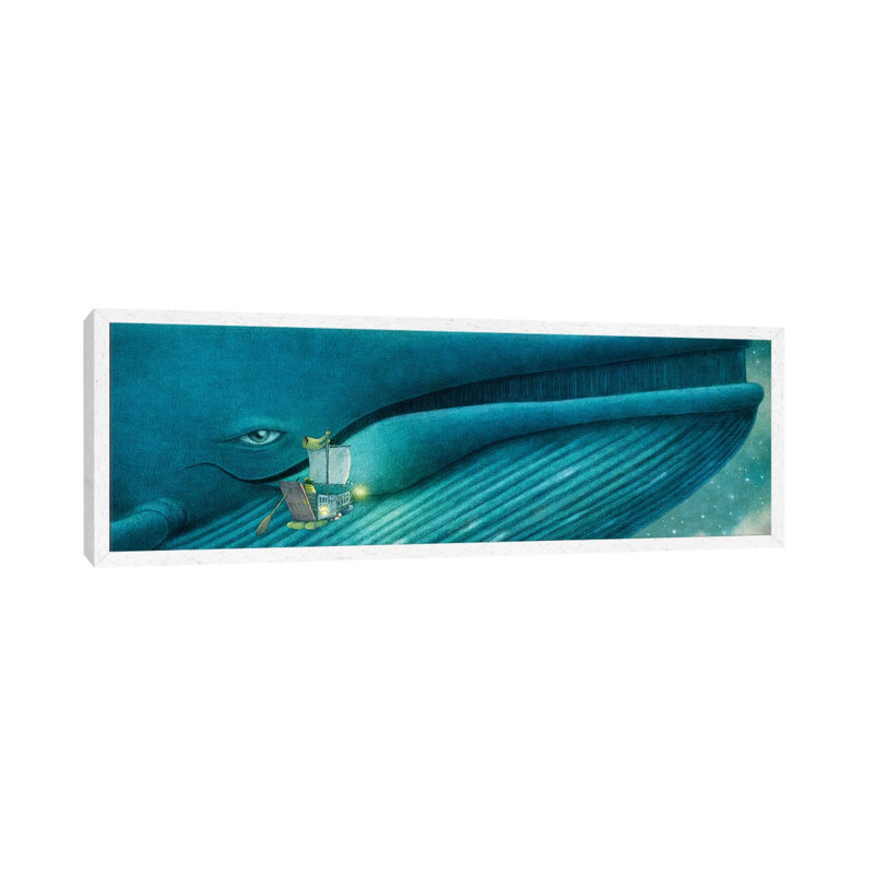 Finn And The Blue Whale 1 Piece Floater Frame Panoramic Wall Art on Canvas, 30.48 cm H x 91.44 cm W, White