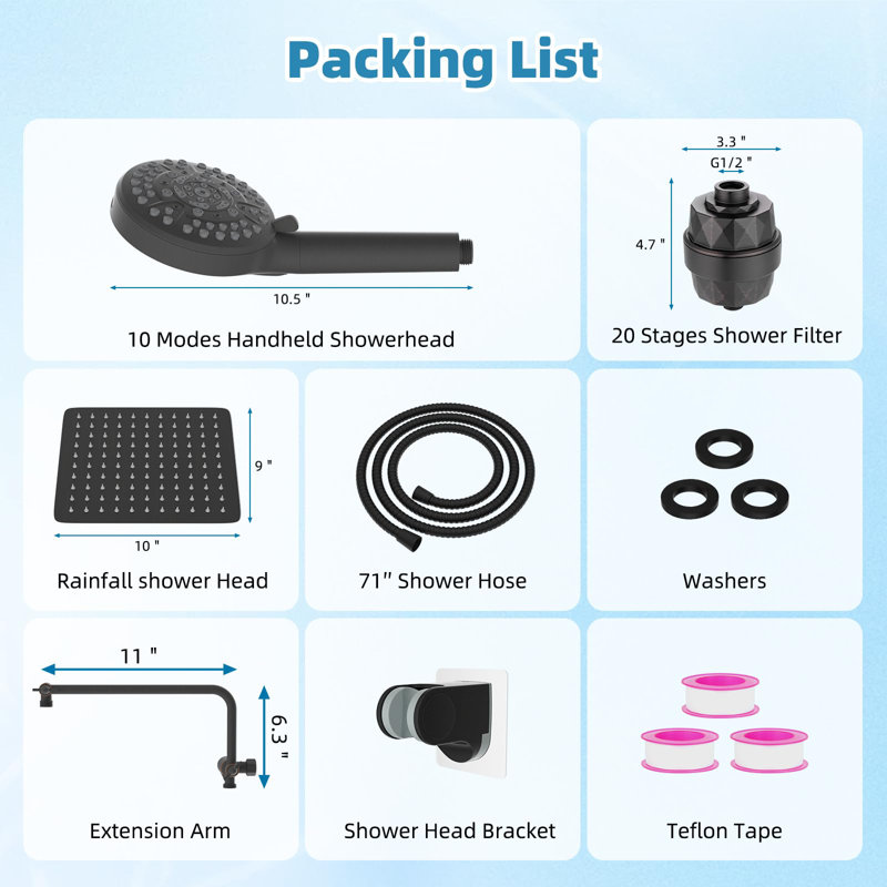 10" Filtered Shower Head,High Plessure 10-Spray Handheld,20 Stage Shower Filter,Extension Arm, 71" Hose, Oil Rubbed Bronze