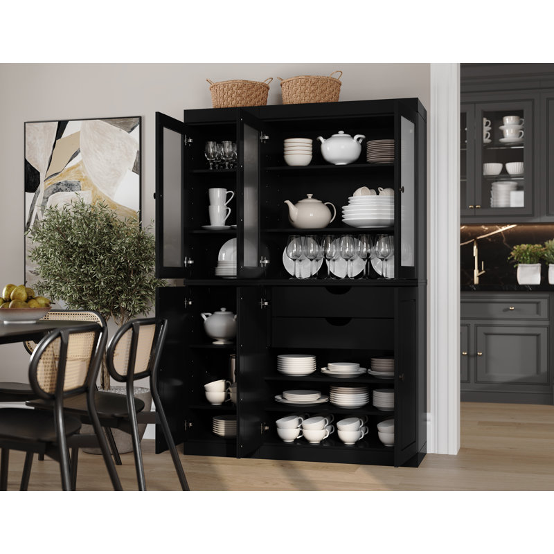 Vaisselier 100% bois massif 48,5 po avec verre givré, portes solides, 2 tiroirs et tablettes réglables