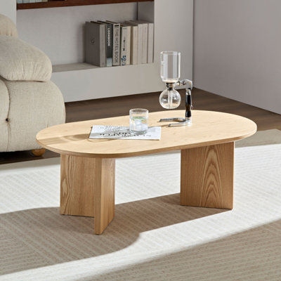 Length 39.37 Inch Modern Coffee Table,MDF Oval Coffee Table For Living Room,Small Coffee Table With Sturdy Pedestal For Apartment,Bedroom by George Oliver