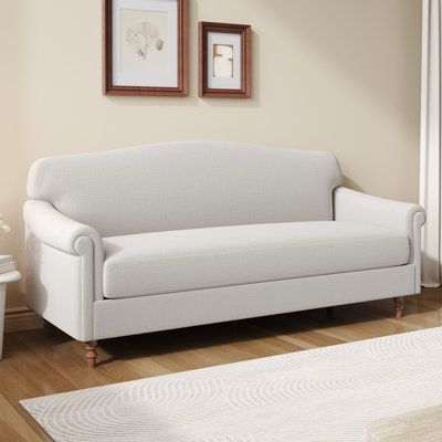 Bellamont Modern Neoclassical Chenille Sofa with Rolled Arms and Rubberwood Legs