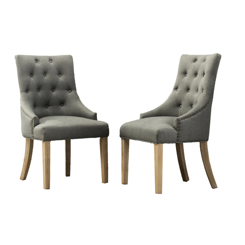 Grey Button Solid Wood Hostess Chairs ( Of 2) - Wingback Look With Stylish Nail Trim Two Glorious Heads, Gray