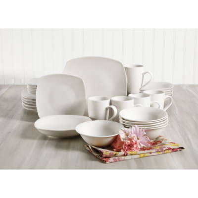 Service de table 30 pièces Gibson Home Hagen - Service pour 6 - Blanc - Carré - Céramique fine - GBX