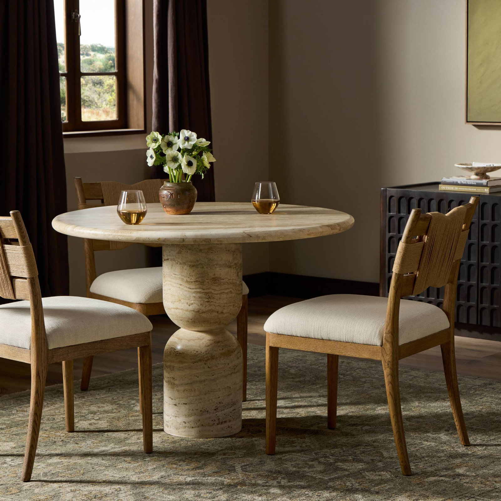 Figueroa Dining Table, 30" H x 42" W x 42" D, Light Beige Tavertine