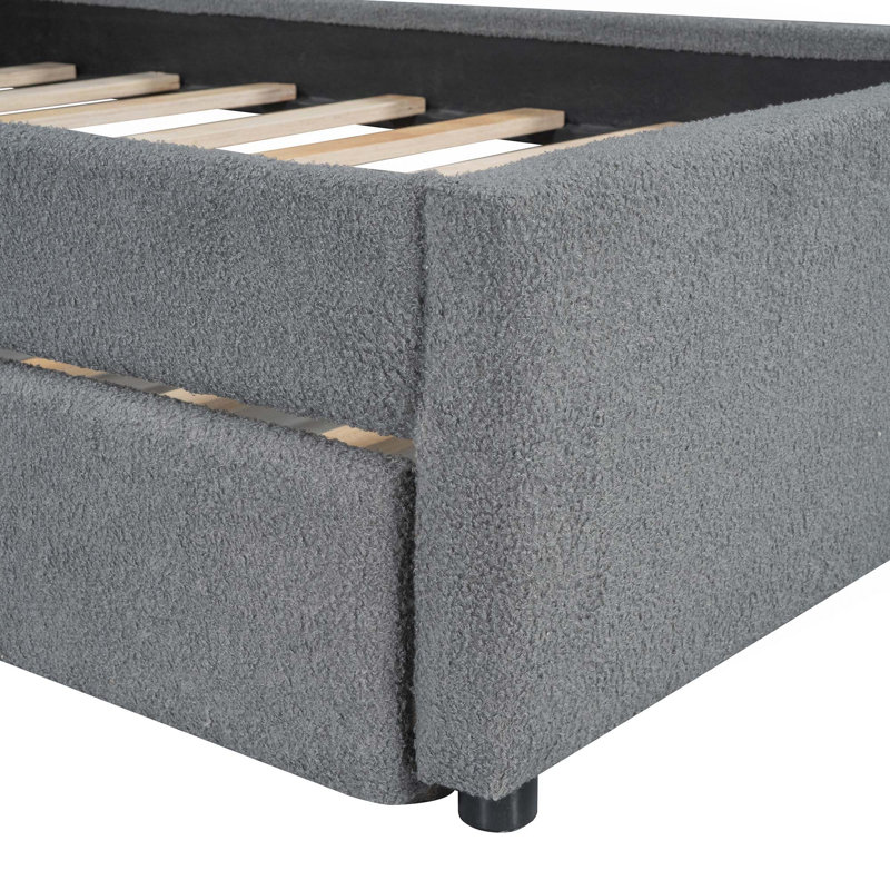 Lit plateforme tapissier simple avec lit gigogne Teddy, Gris