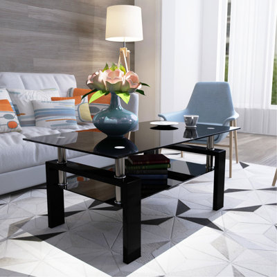 Table basse rectangulaire en verre noir, table basse transparente, tables d'appoint modernes pour le salon, meubles de salon