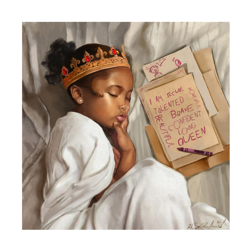 «Even When Im Sleeping Girl On Canvas» par Salaam Muhammad, impression, H 14 po x l 14 po x P 2 po