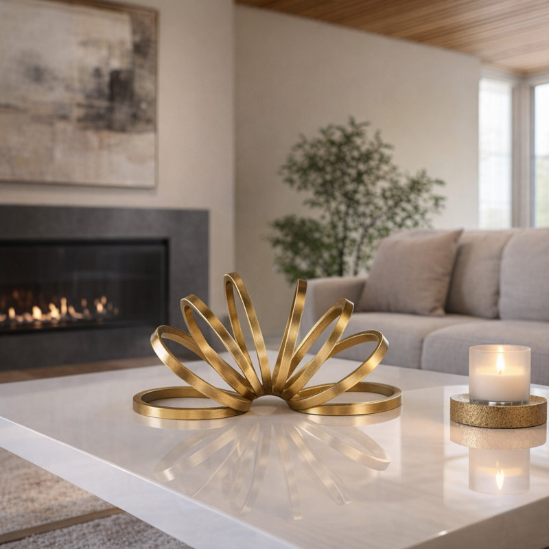 Decorative Metal Ring Object for Home Decor Sculpture - Modern Abstract Figurine for Stylish Decorations in the Living Room - Gold