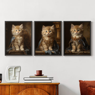 Royal Animals  Series  LXV  -Set Of 3 Framed Giclee Prints -Ready to Hang