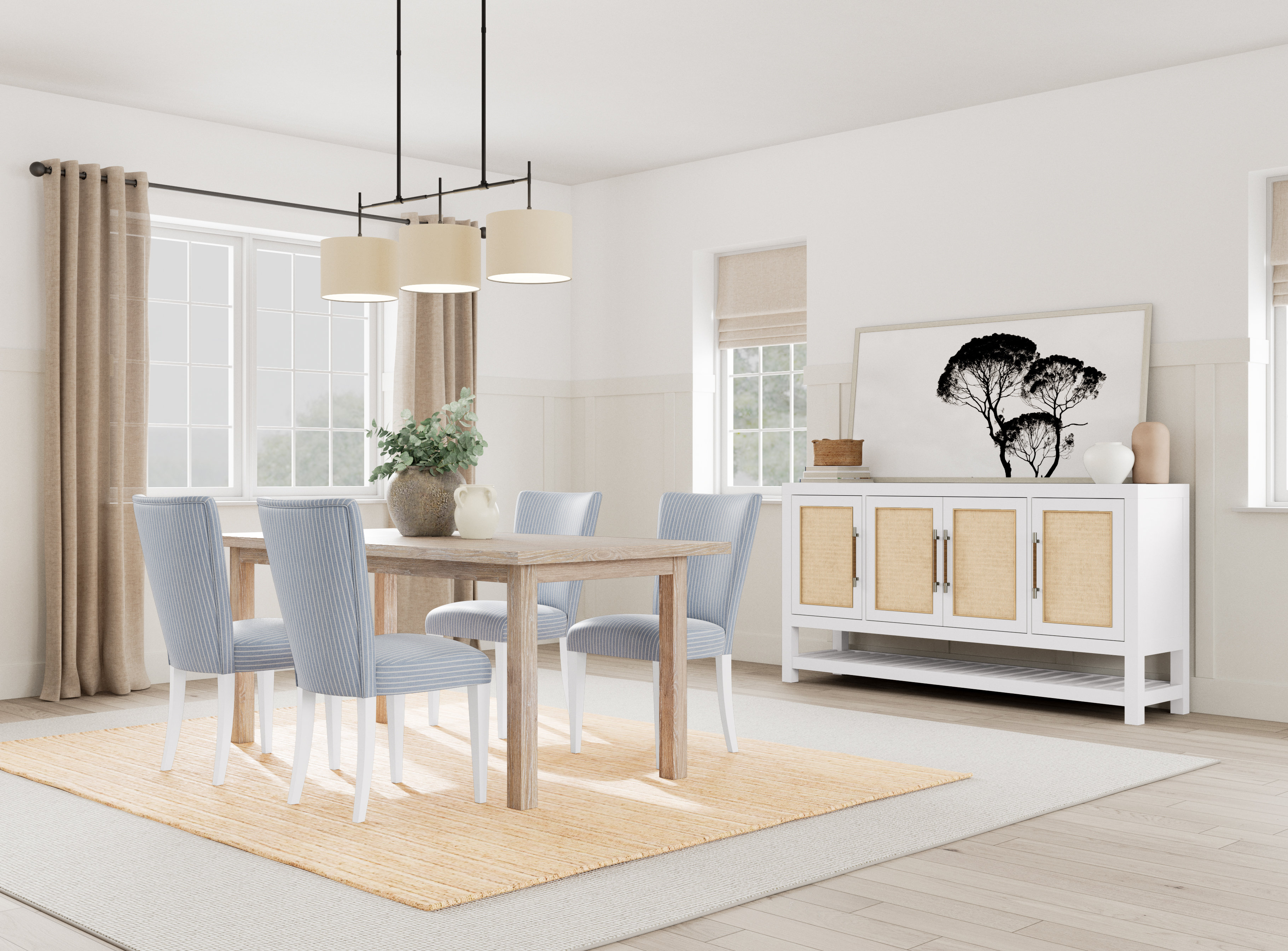 Birch Lane™ Lana Dining Set With Four Leg Table And Striped Side Chairs ...