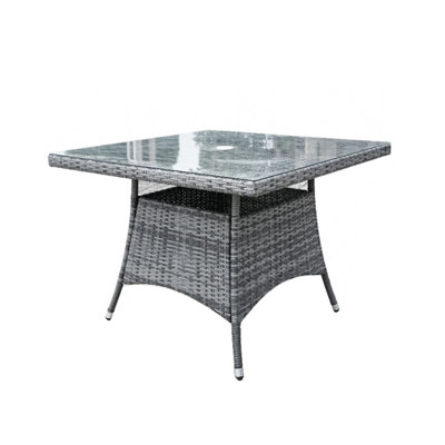 Square Aluminum Wicker Dining Table With Umbrella Hole (39.37" L X 39.37" W X 28.35" H) by Latitude Run