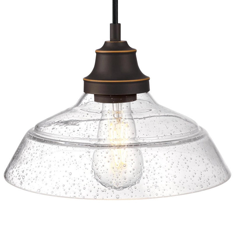 Iron Hill 1 - Light Single Pendant, Clear Seeded Glass, Oil Rubbed Bronze
