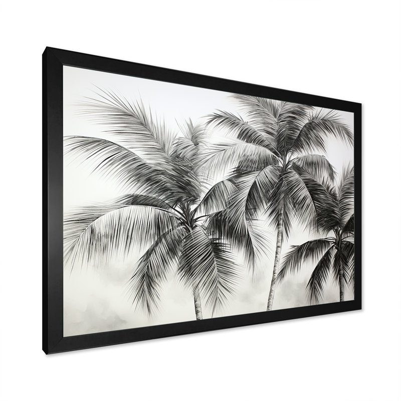 Black and White Palm Tree Canvas Print with Black Frame