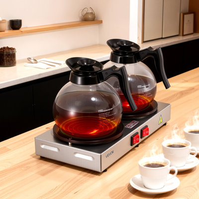 Commercial Coffee Decanter Warm Plate, 80W x 2 Coffee-Carafe Warmer, Dual Warming Plates with Independent Control, Fits 1.8L Standard Glass Decanter, for Coffee Shop, Home, Office & Restaurant